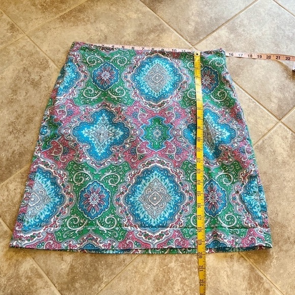 Talbots paisley mini skirt stretch cotton blue green pink mid rise size 8 - Picture 5 of 9